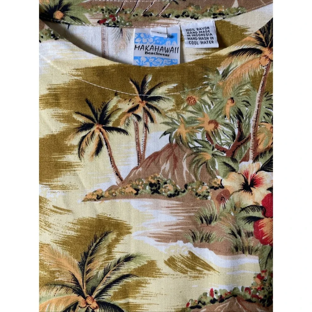 Maka Hawaii Beachwear Vintage Short Sleeve Rayon Maxi Dress Women's Size Large